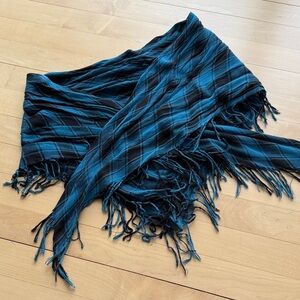 Blue and Black Plaid Fringe Scarf